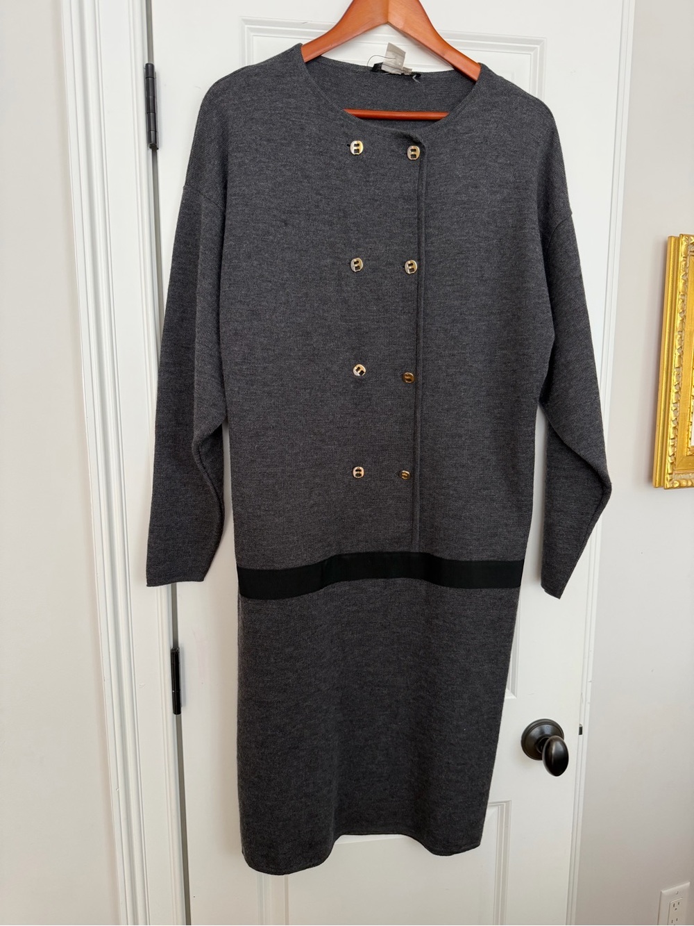 Salvatore Ferragamo Vintage Classic Charcoal Button-Front Knit Dress